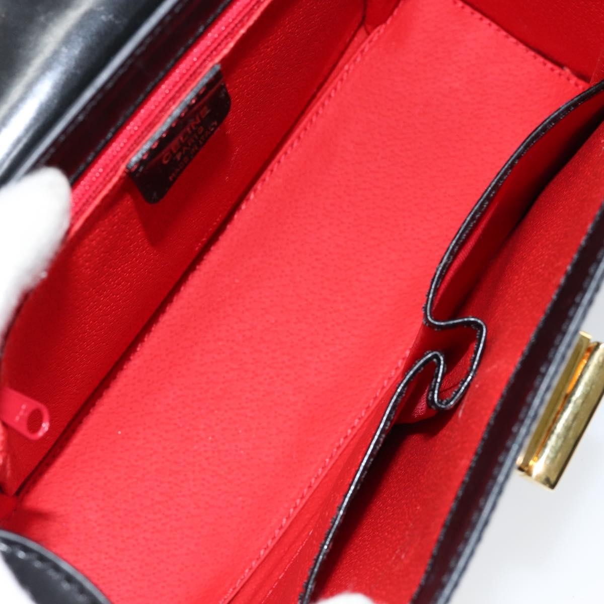 Celine Vintage Convertible Turnlock Top Handle Bag Leather, BLACK, LEATHER, Handbag