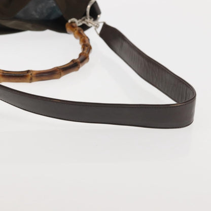 Gucci Sherry bamboo Shoulder Bag Nylon, KHAKI, NYLON, Shoulder bag