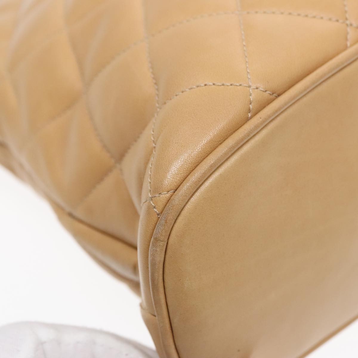 Chanel Vintage Chain Shoulder Bag Quilted Lambskin, BEIGE, LEATHER, Shoulder bag