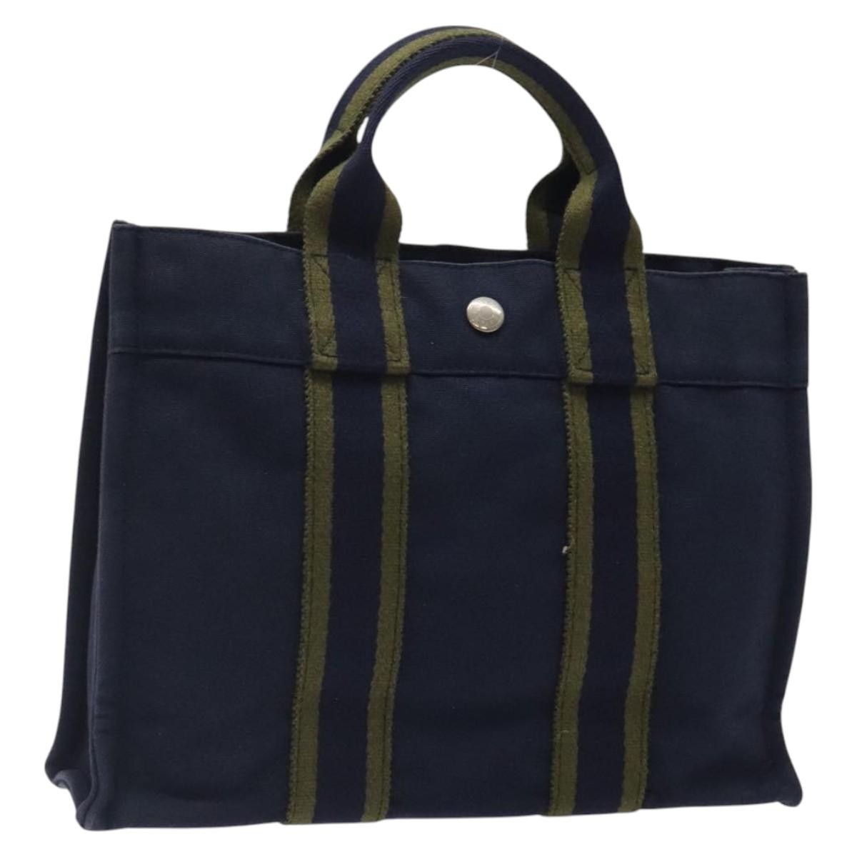 Hermes Fourre Tout Tote Canvas, NAVY, CANVAS, Tote bag