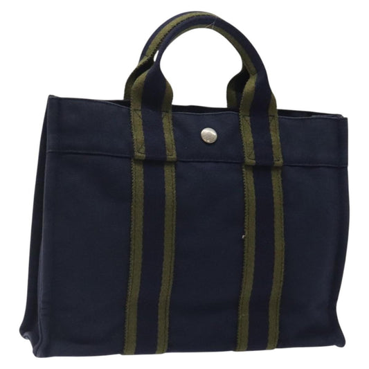 Hermes Fourre Tout Tote Canvas, NAVY, CANVAS, Tote bag