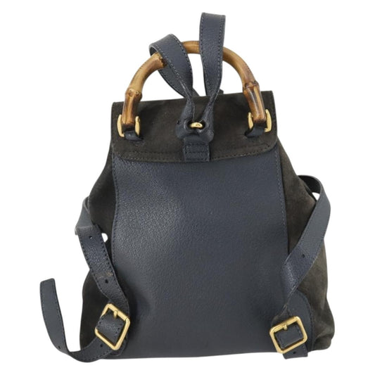 Gucci Vintage Bamboo Backpack Suede, NAVY, SUEDE, Backpack