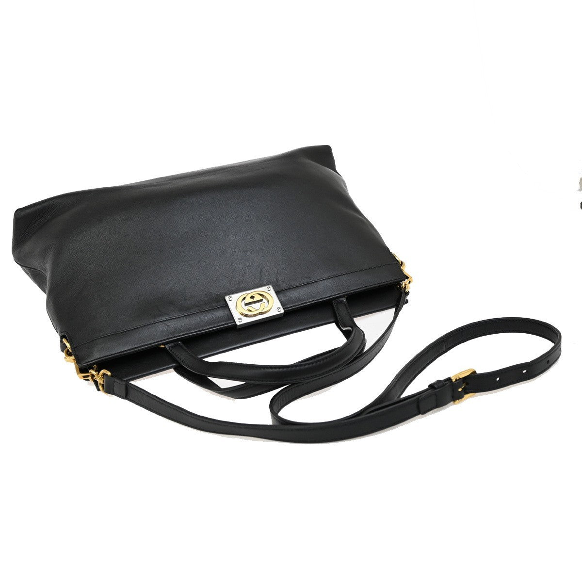 Gucci Linea Matisse Interlocking G Top Handle Tote Leather, BLACK, LEATHER, Tote bag