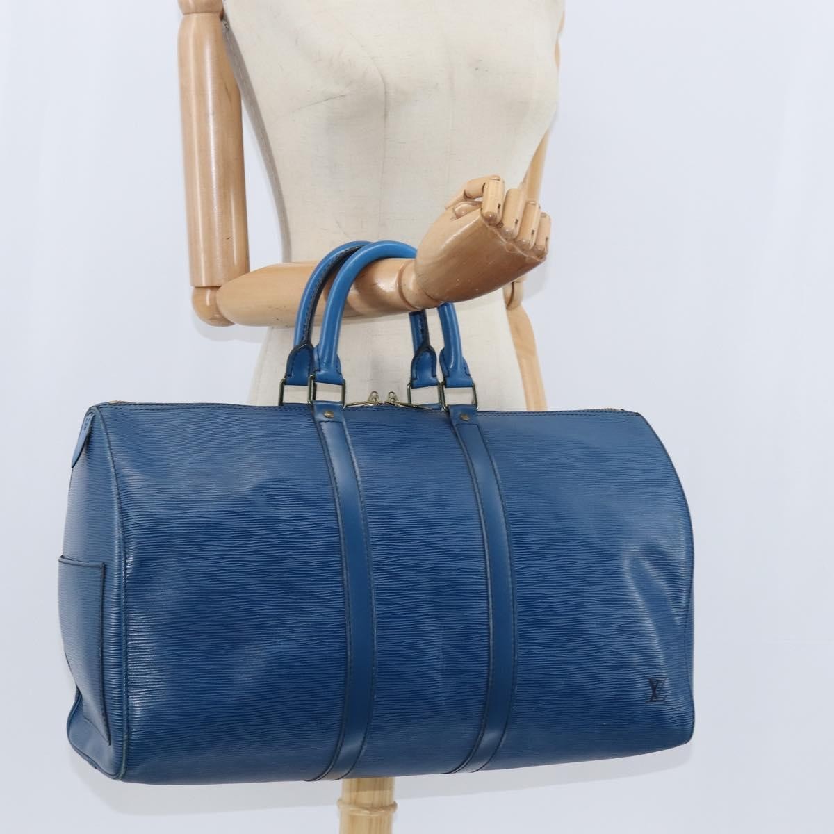 Louis Vuitton Keepall Bag Epi Leather, BLUE, LEATHER, Travel bag