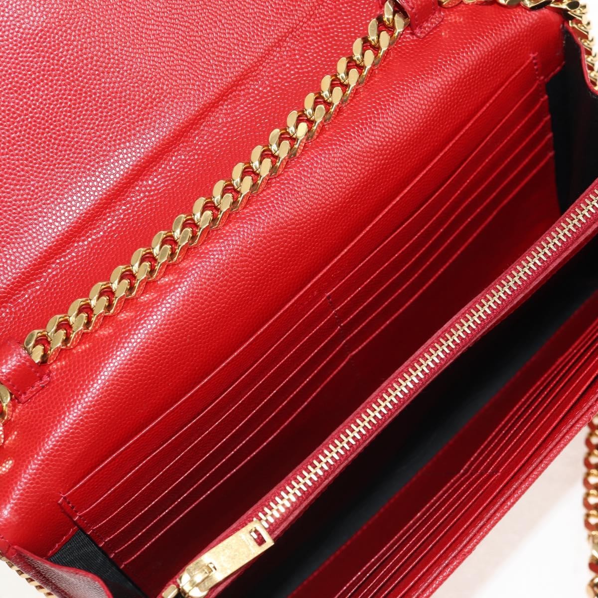 Saint Laurent Cassandra Wallet on Strap leather, RED, LEATHER, Shoulder bag