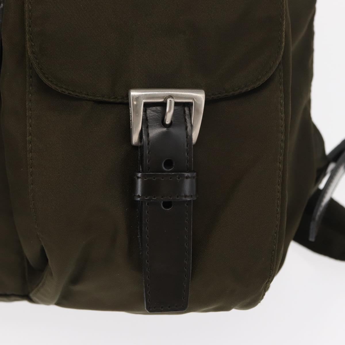 Prada Vela Double Front Pocket Backpack Tessuto with Saffiano Leather, KHAKI, NYLON, Backpack