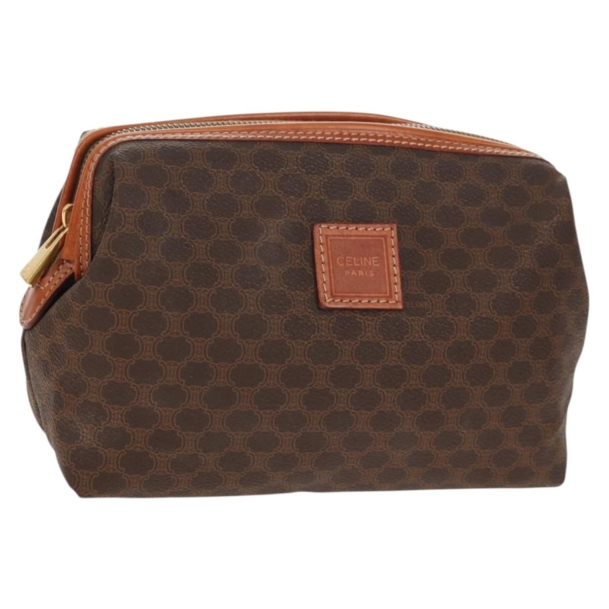 Celine Macadam Pochette Canvas and Leather, BROWN, CANVAS, Clutche & pouche