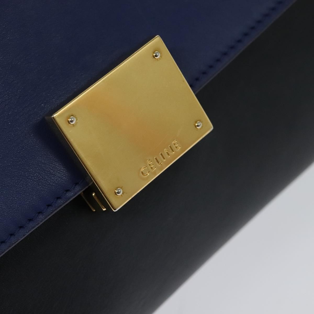 Celine Trapeze Bag Leather with Suede, NAVY, LEATHER, Handbag