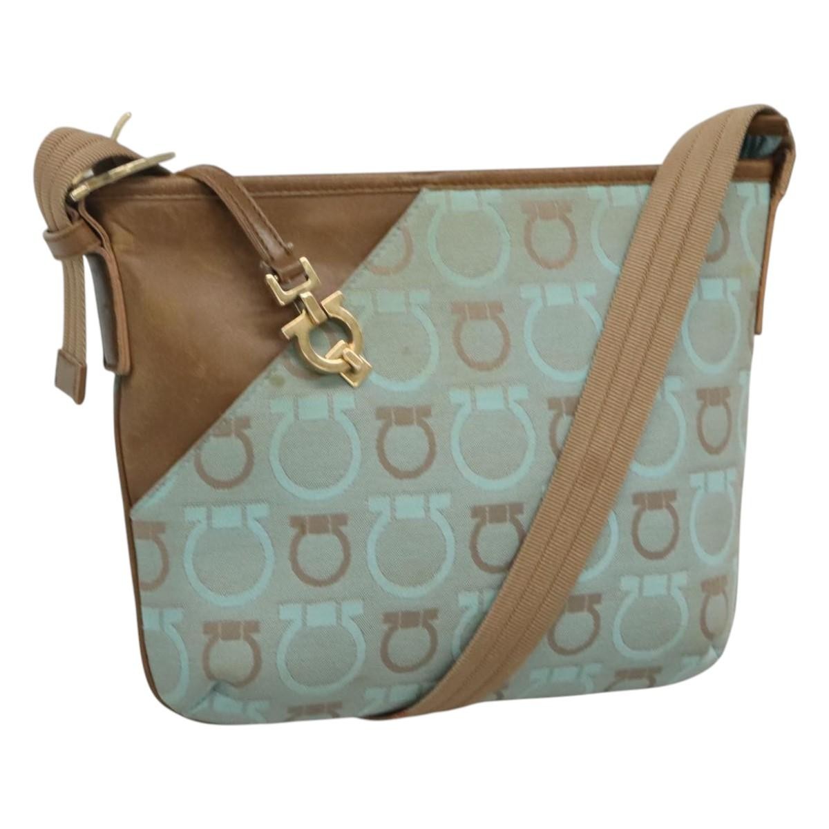 Salvatore Ferragamo Gancini Shoulder Bag Canvas, BLUE, CANVAS, Shoulder bag