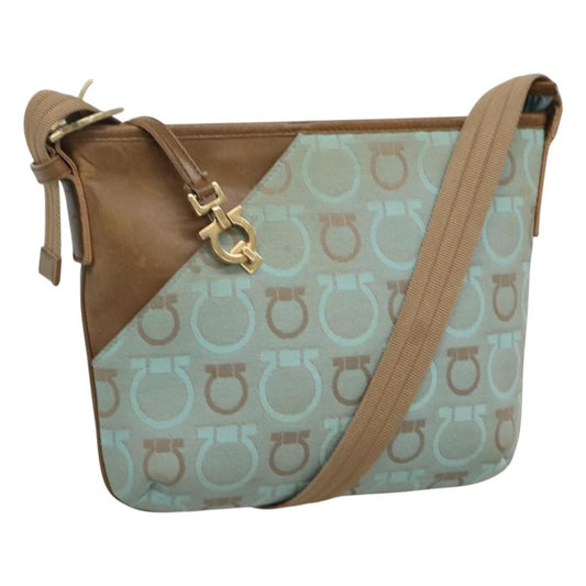 Salvatore Ferragamo Gancini Shoulder Bag Canvas, BLUE, CANVAS, Shoulder bag