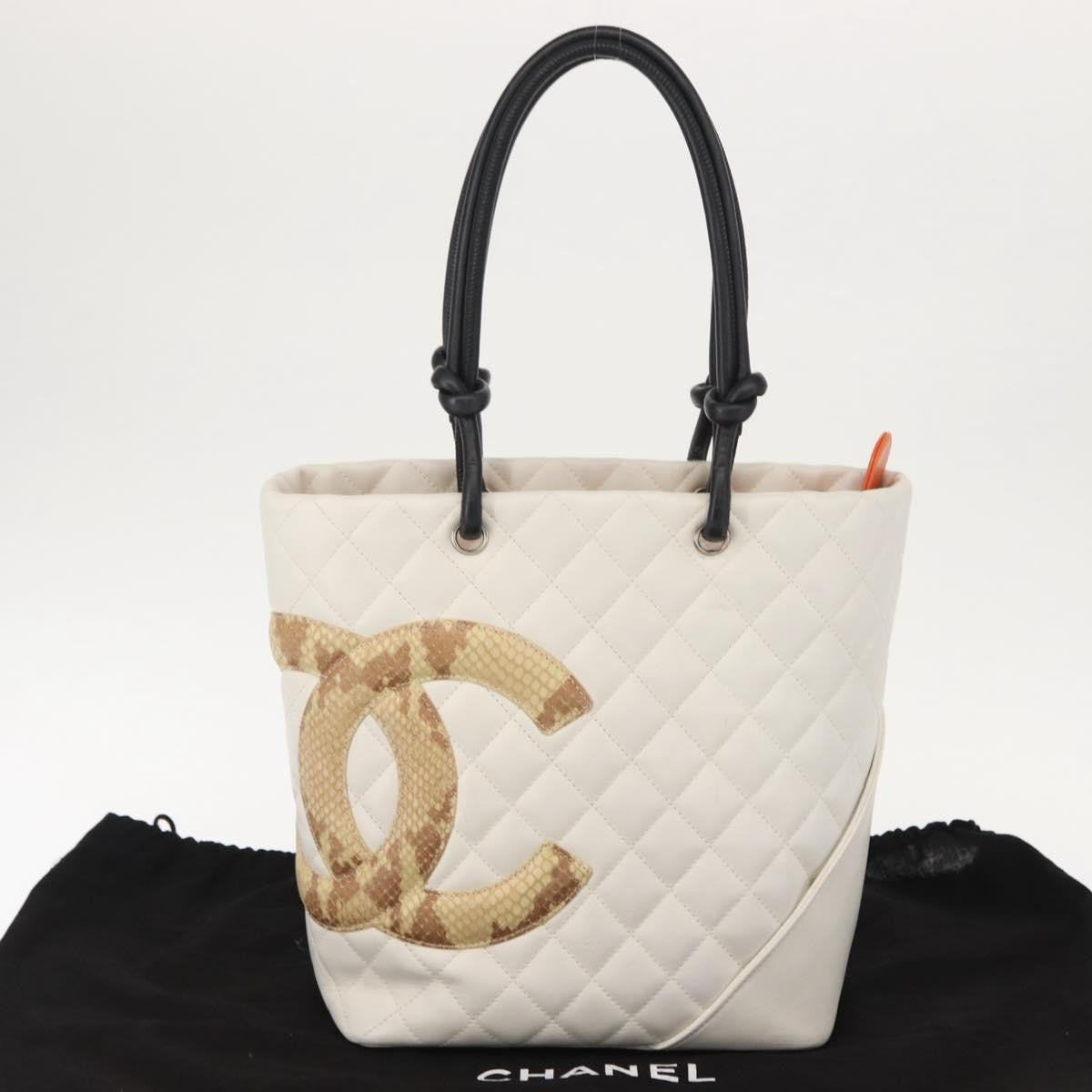 Chanel Cambon Tote Quilted Leather, WHITE, LEATHER, Tote bag