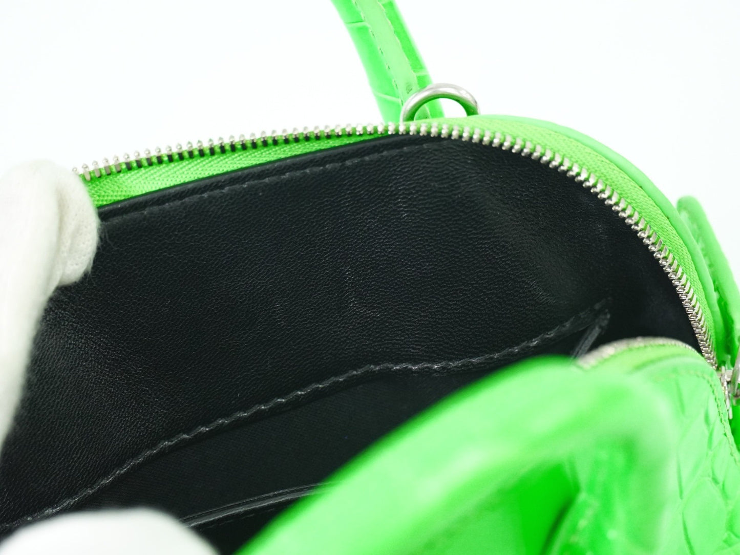 Balenciaga Logo Ville Bag Crocodile Embossed Leather, GREEN, LEATHER, Handbag