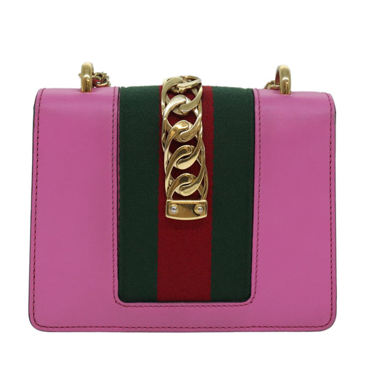 Gucci Sylvie Chain Shoulder Bag Leather, PINK, LEATHER, Shoulder bag