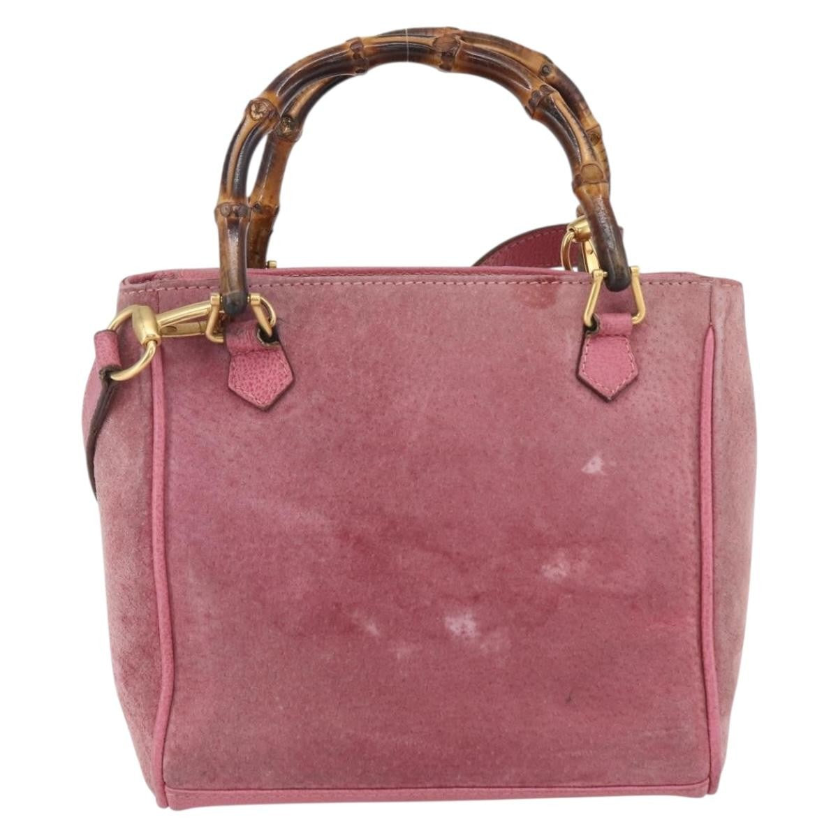 Gucci Vintage Bamboo Handle Bag Suede, PINK, SUEDE, Handbag