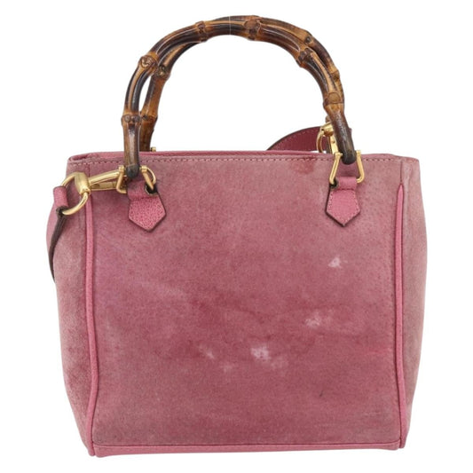 Gucci Vintage Bamboo Handle Bag Suede, PINK, SUEDE, Handbag