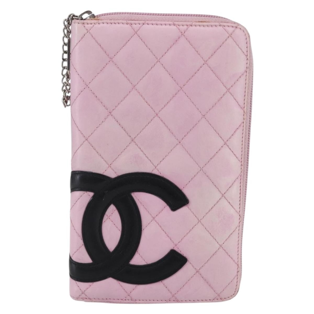 Chanel Cambon Zip Around Wallet Quilted Lambskin, PINK, LEATHER, Wallets