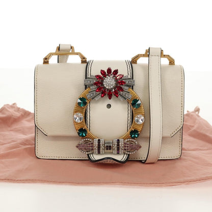 Miu Miu Madras Crystal Buckle Shoulder Bag Leather, WHITE, LEATHER, Shoulder bag
