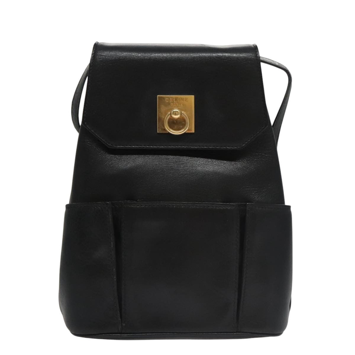 Celine Shoulder Bag Leather, BLACK, LEATHER, Shoulder bag