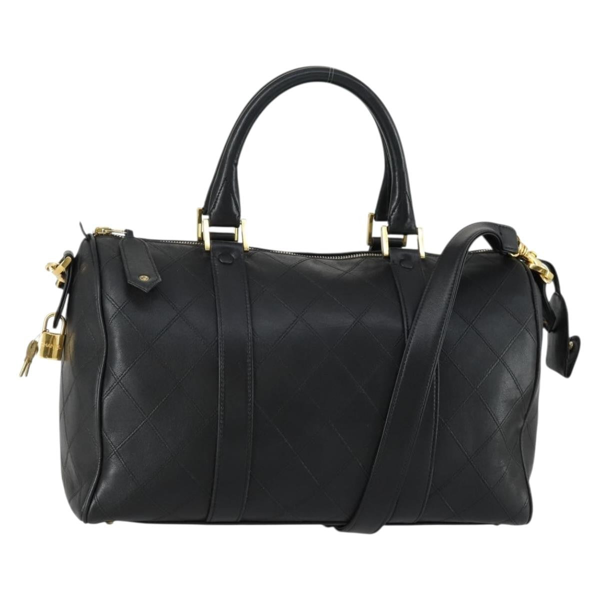 Chanel Vintage Diamond Stitch Boston Bag Quilted Lambskin, BLACK, LEATHER, Travel bag