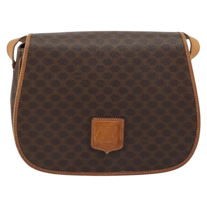 Celine Vintage Macadam Shoulder Bag Canvas and Leather, Brown, Canvas, Shoulder Bag