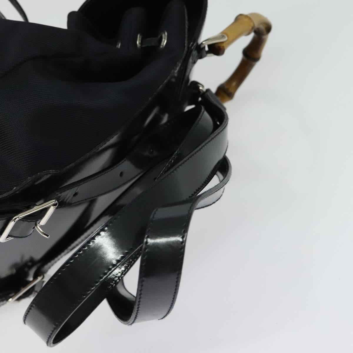 Gucci Vintage Bamboo Backpack Nylon and Patent Leather, BLACK, NYLON, Backpack