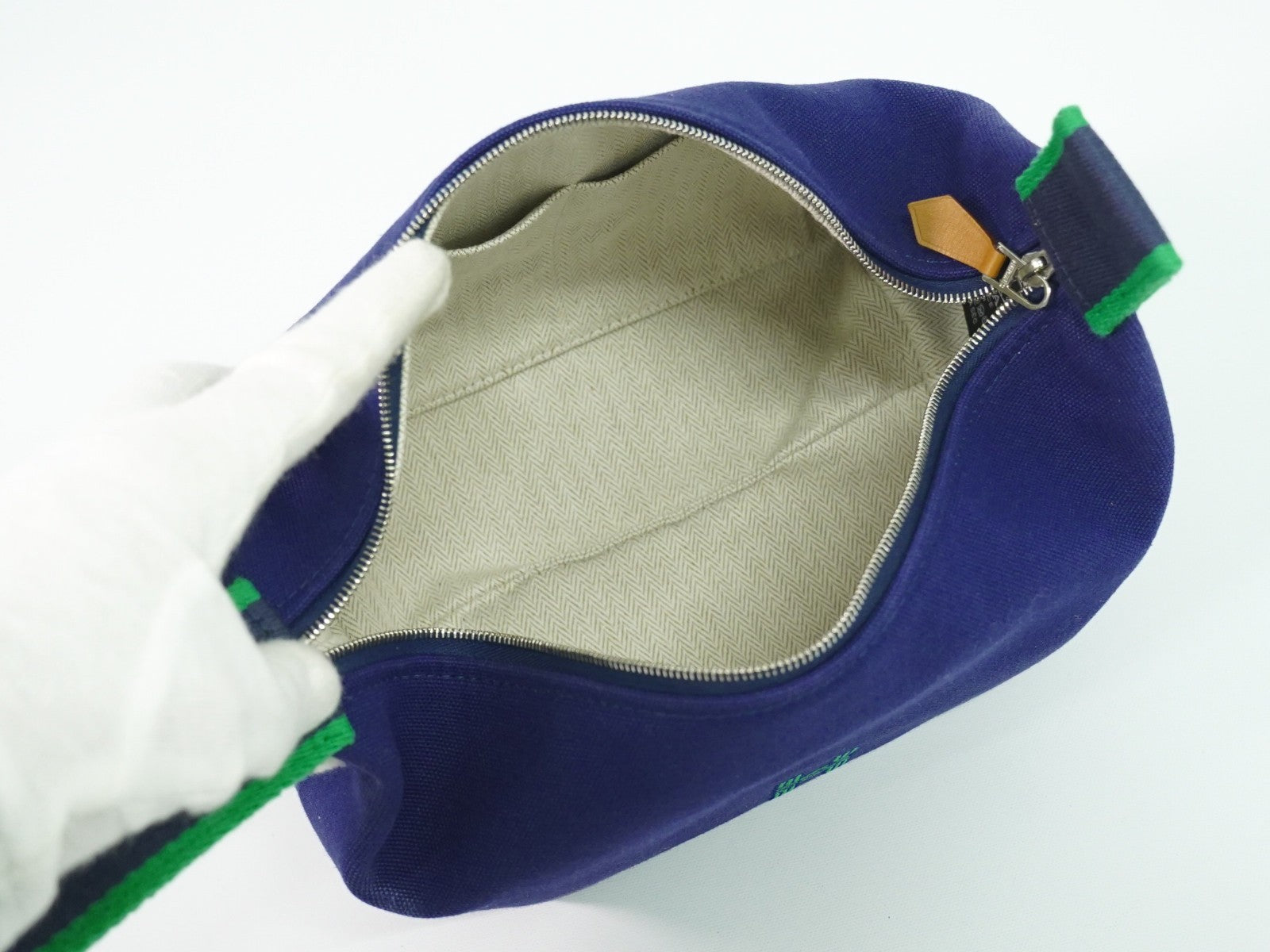 Hermes Bride à Brac Wool, NAVY, CANVAS, Handbag