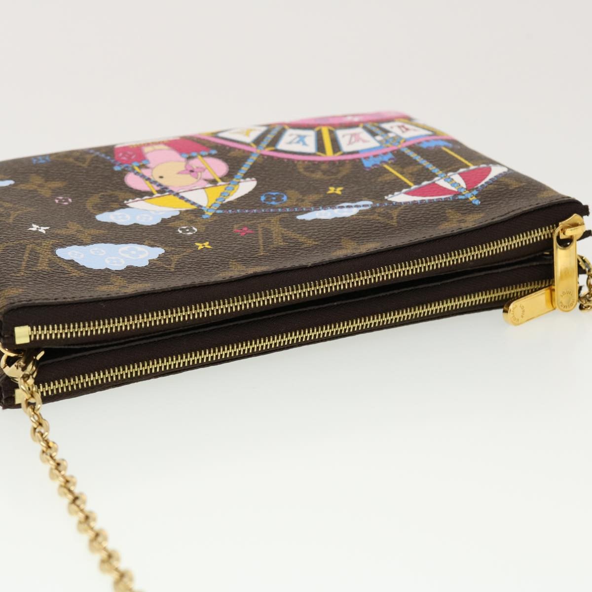 Louis Vuitton Double Zip Pochette Limited Edition Vivienne Xmas Monogram Canvas, BROWN, CANVAS, Clutche & pouche
