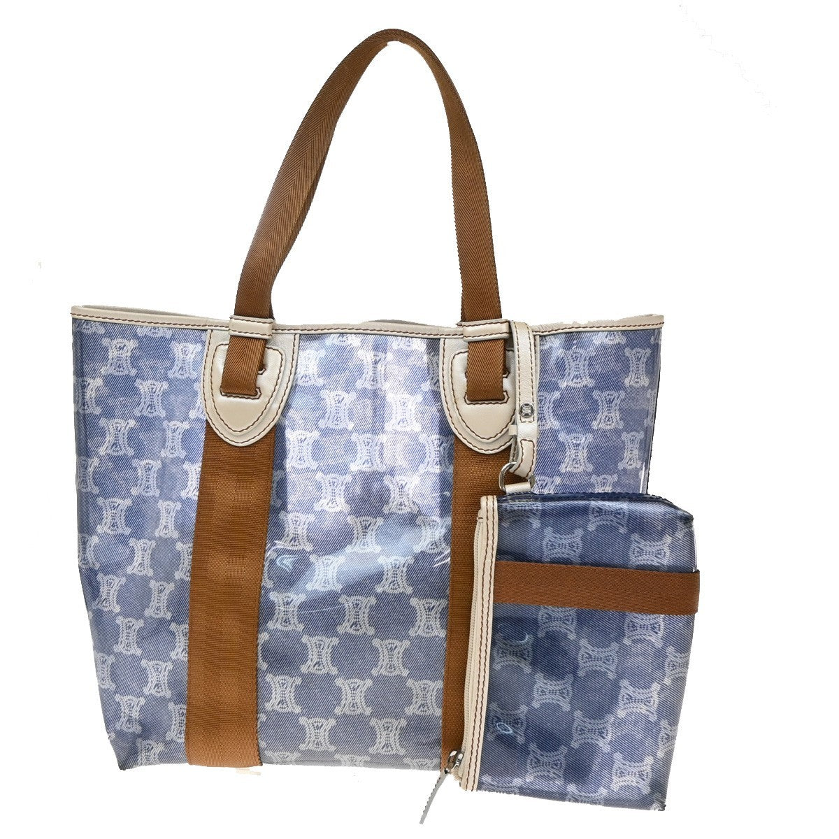 Celine Vintage Macadam Handbag vinyle, BLUE, CANVAS, Handbag