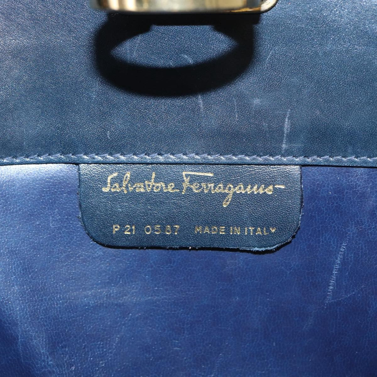 Salvatore Ferragamo Vintage Gancini Chain Shoulder Bag Leather, NAVY, LEATHER, Shoulder bag
