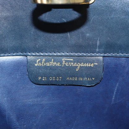 Salvatore Ferragamo Vintage Gancini Chain Shoulder Bag Leather, NAVY, LEATHER, Shoulder bag