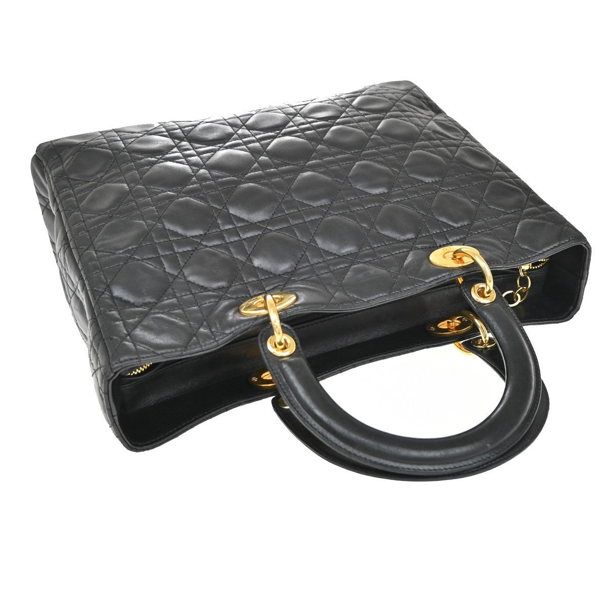 Christian Dior Vintage Lady Dior Bag Cannage Quilt Lambskin, BLACK, LEATHER, Handbag