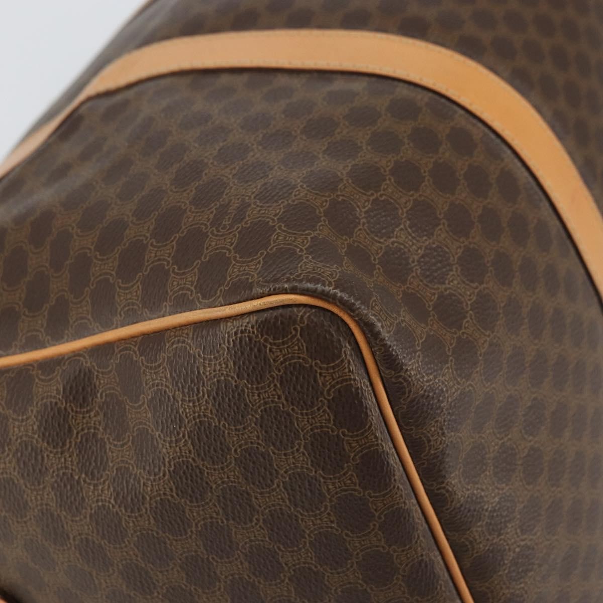 Celine Vintage Macadam Boston bag Canvas and Leather, BROWN, PVC, Travel bag