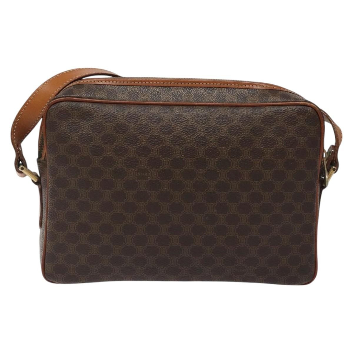 Celine Vintage Macadam Shoulder Bag Canvas and Leather, Brown, Canvas, Shoulder Bag