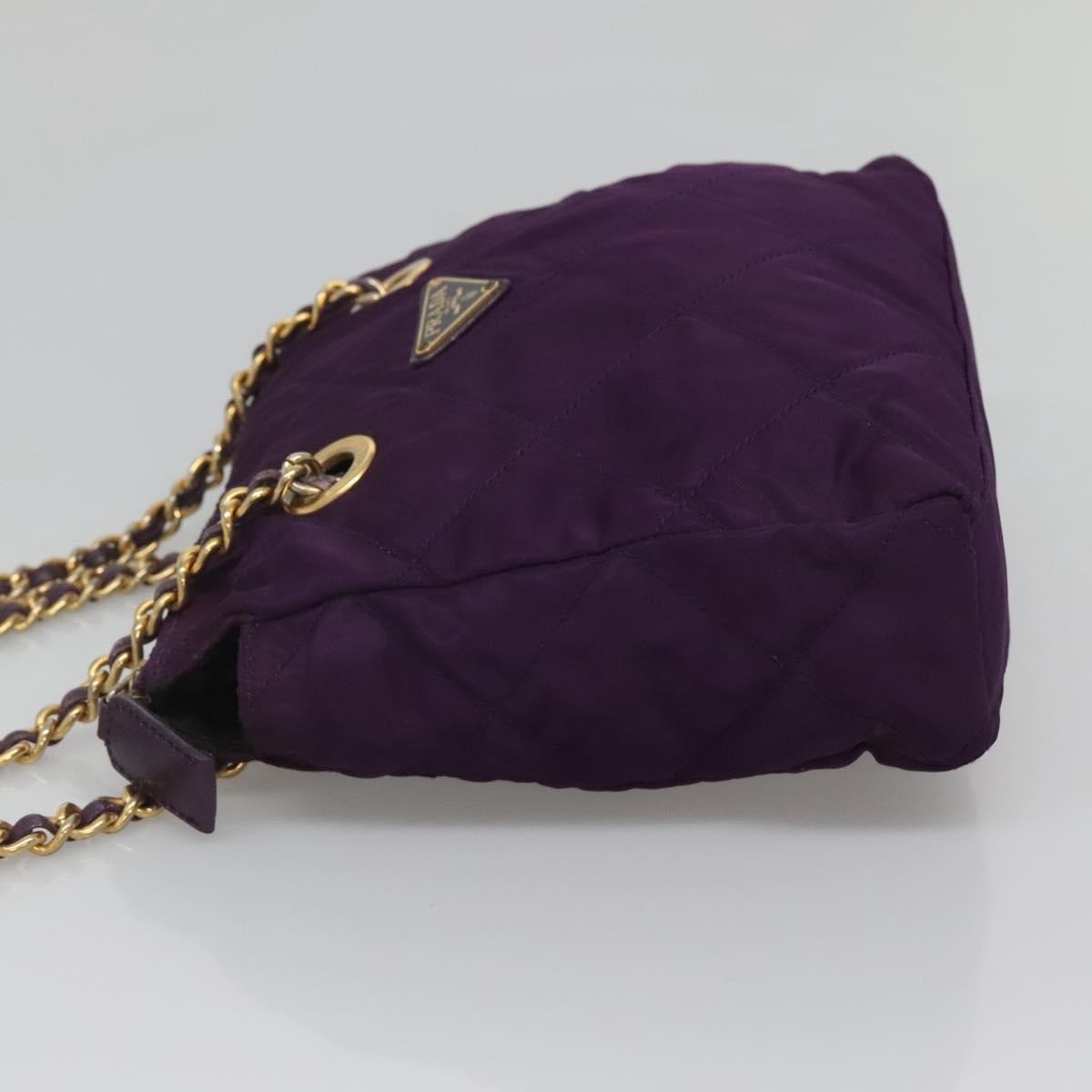 Prada Chain Shoulder Bag Quilted Tessuto, PURPLE, NYLON, Shoulder bag