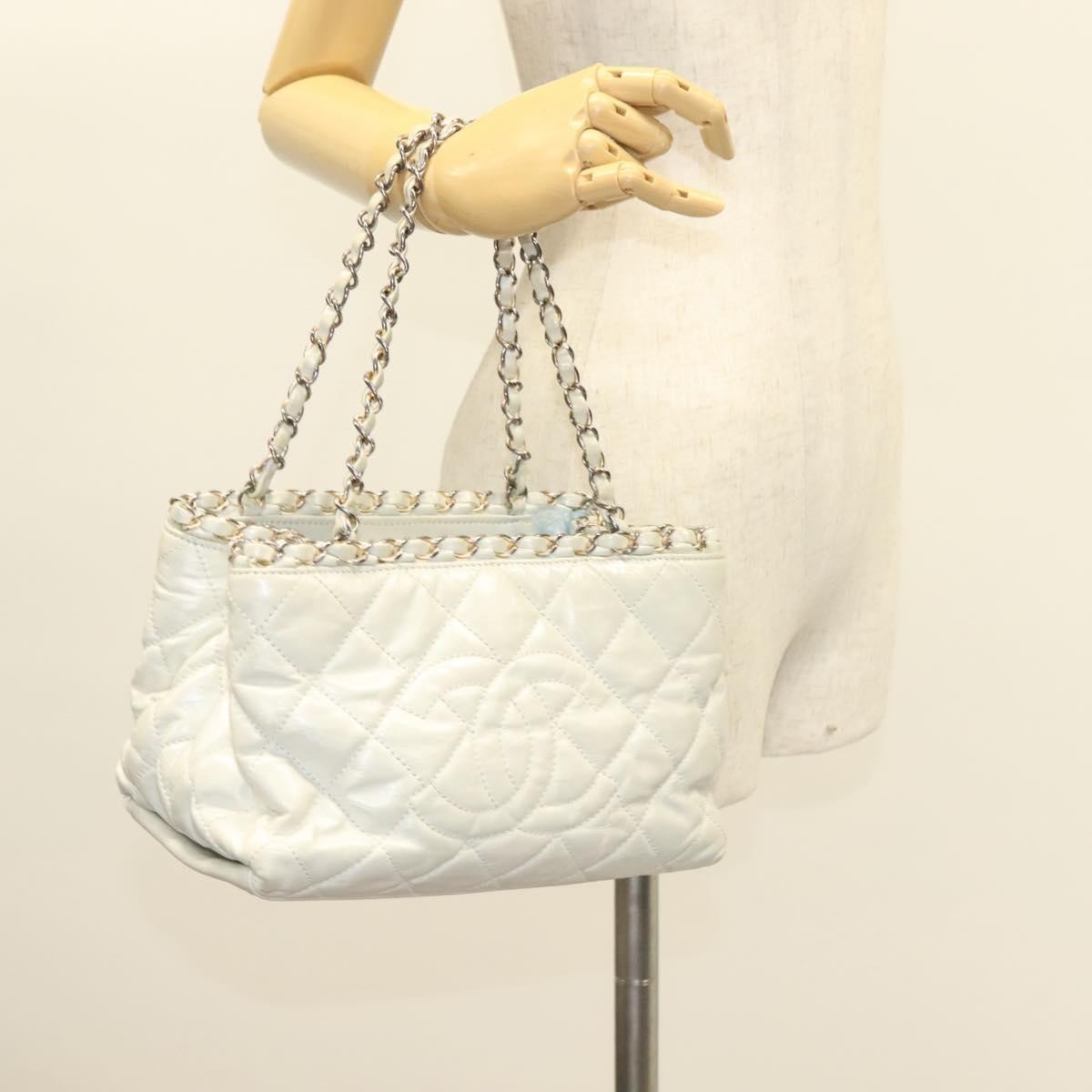 Chanel Chain Me Tote Quilted Calfskin, WHITE, LEATHER, Tote bag