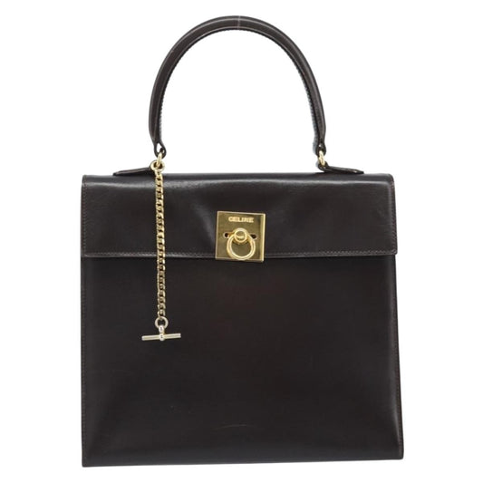 Celine Vintage Logo Top Handle Bag Leather, BROWN, LEATHER, Handbag