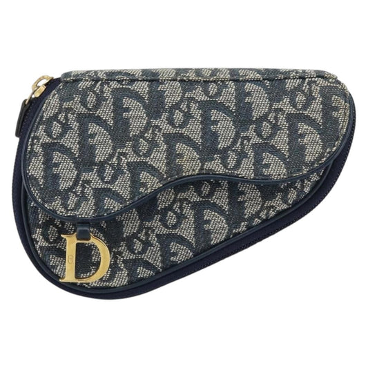 Christian Dior Vintage Saddle Coin Purse Diorissimo Canvas, NAVY, CANVAS, Clutche & pouche