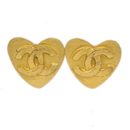 Chanel Vintage CC Heart Clip-On Earrings Metal, GOLD, GOLD_PLATED, Earrings