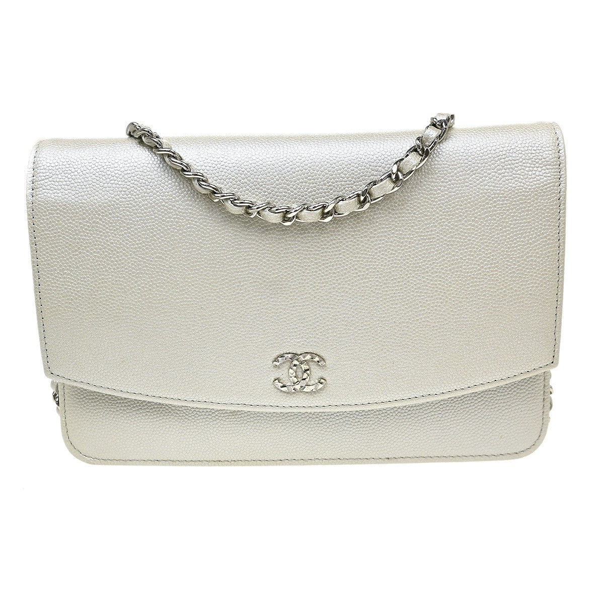Chanel Timeless Wallet on Chain Textured Leather, Silver, Leather, Wallet