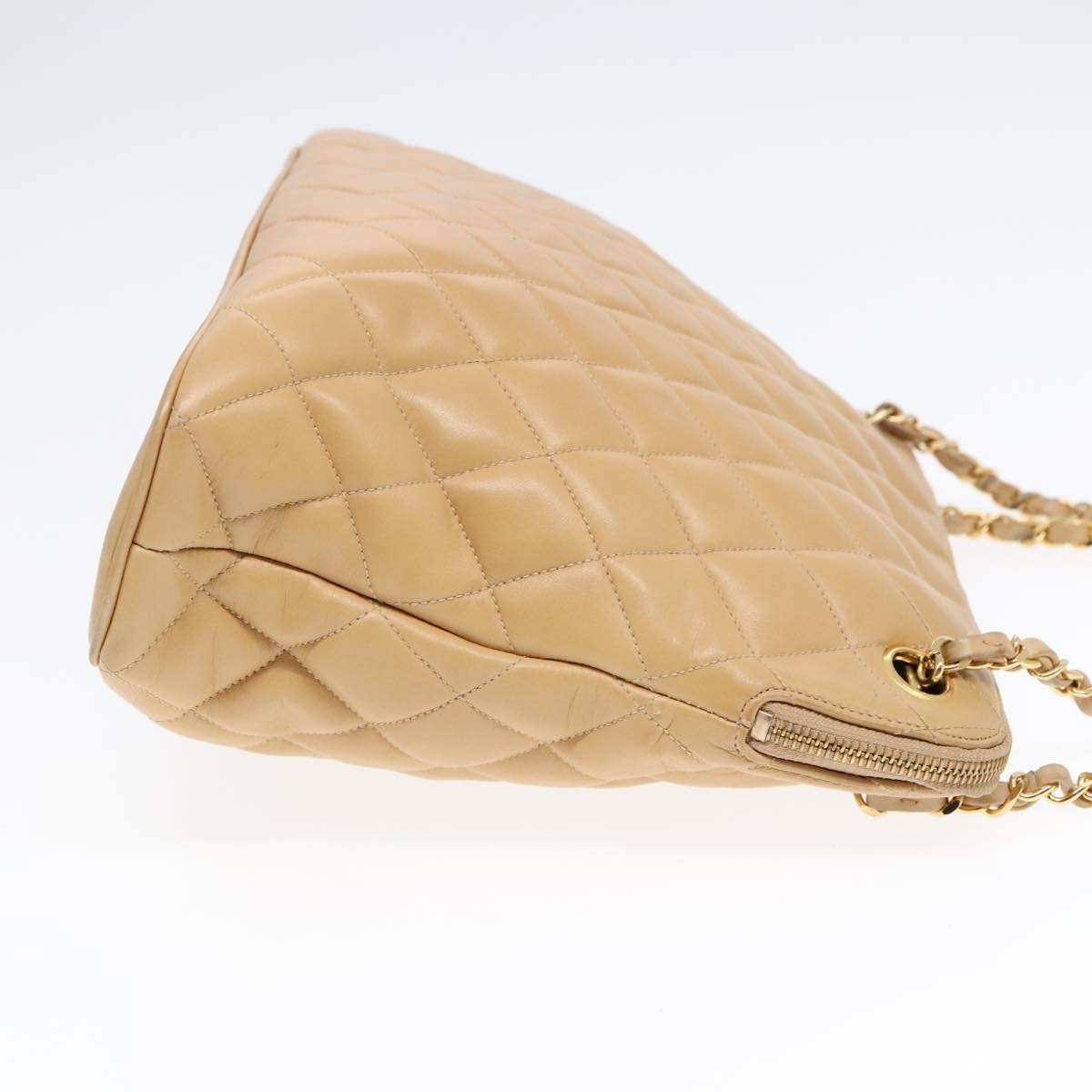 Chanel Vintage Chain Shoulder Bag Quilted Lambskin, BEIGE, LEATHER, Shoulder bag