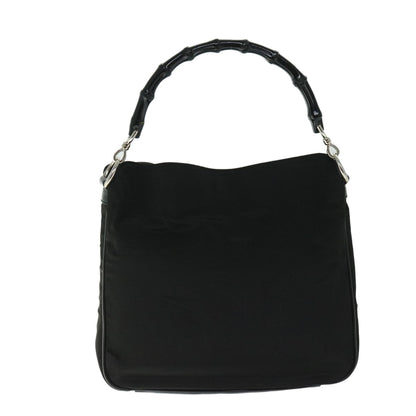 Gucci Vintage Bamboo Handle Bag Nylon, Black, Nylon, Handbag