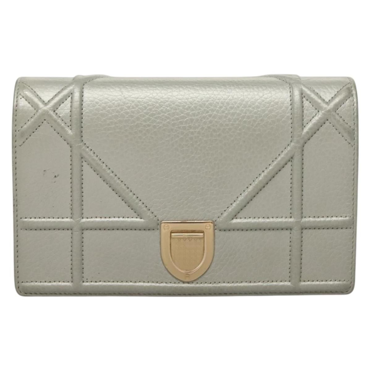 Christian Dior Diorama Wallet on Chain Leather, SILVER, LEATHER, Wallets