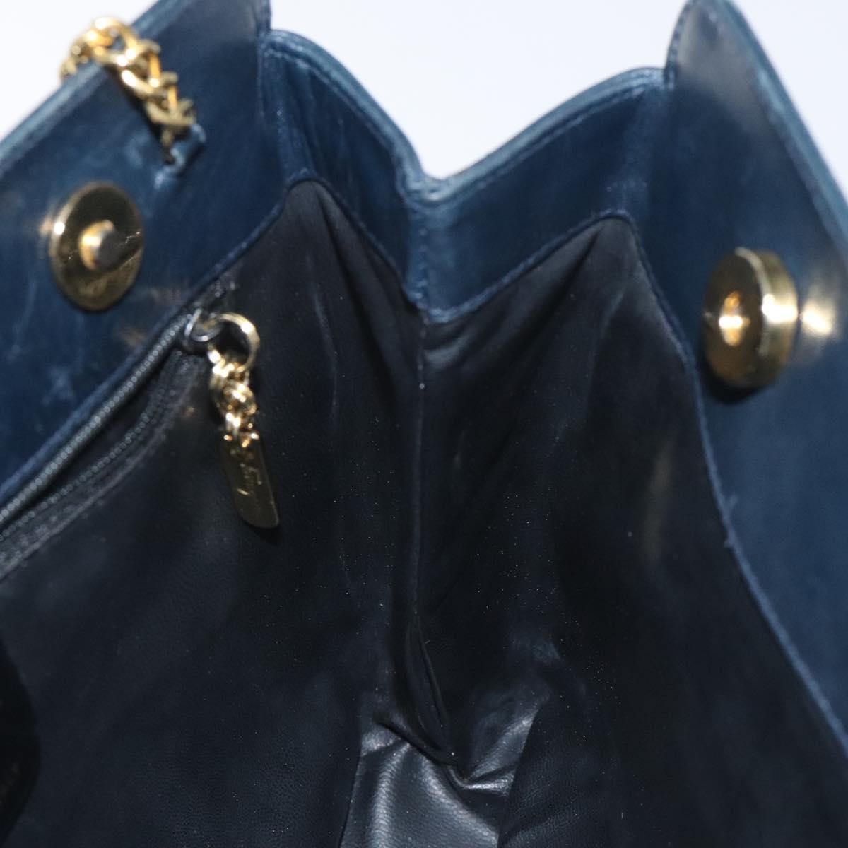 Salvatore Ferragamo Vintage Chain Shoulder Bag Leather, NAVY, LEATHER, Shoulder bag