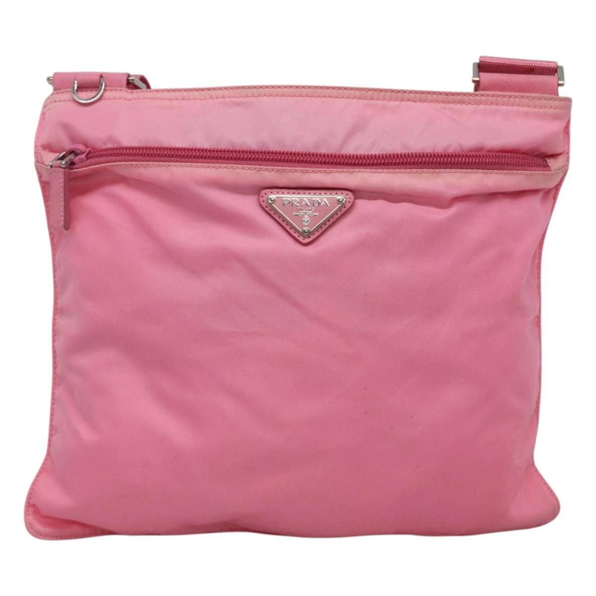 Prada Front Pocket Messenger Bag Tessuto, PINK, NYLON, Shoulder bag