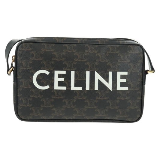 Celine Logo Messenger Bag Triomphe Coated Canvas, Black, PVC, Shoulder Bag
