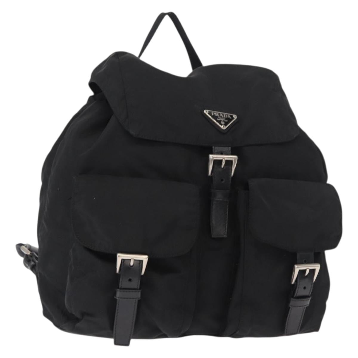 Prada Double Front Pocket Backpack Tessuto, BLACK, NYLON, Backpack