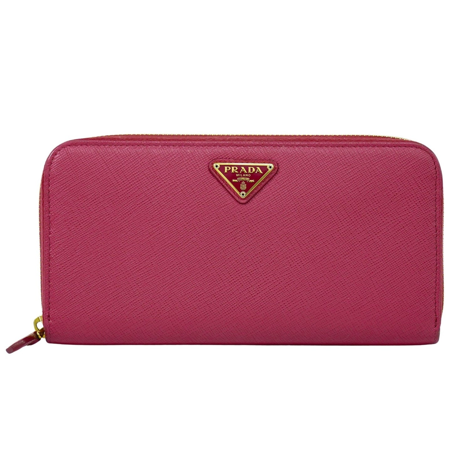 Prada Zip Around Tab Wallet Saffiano Leather, PINK, LEATHER, Wallets