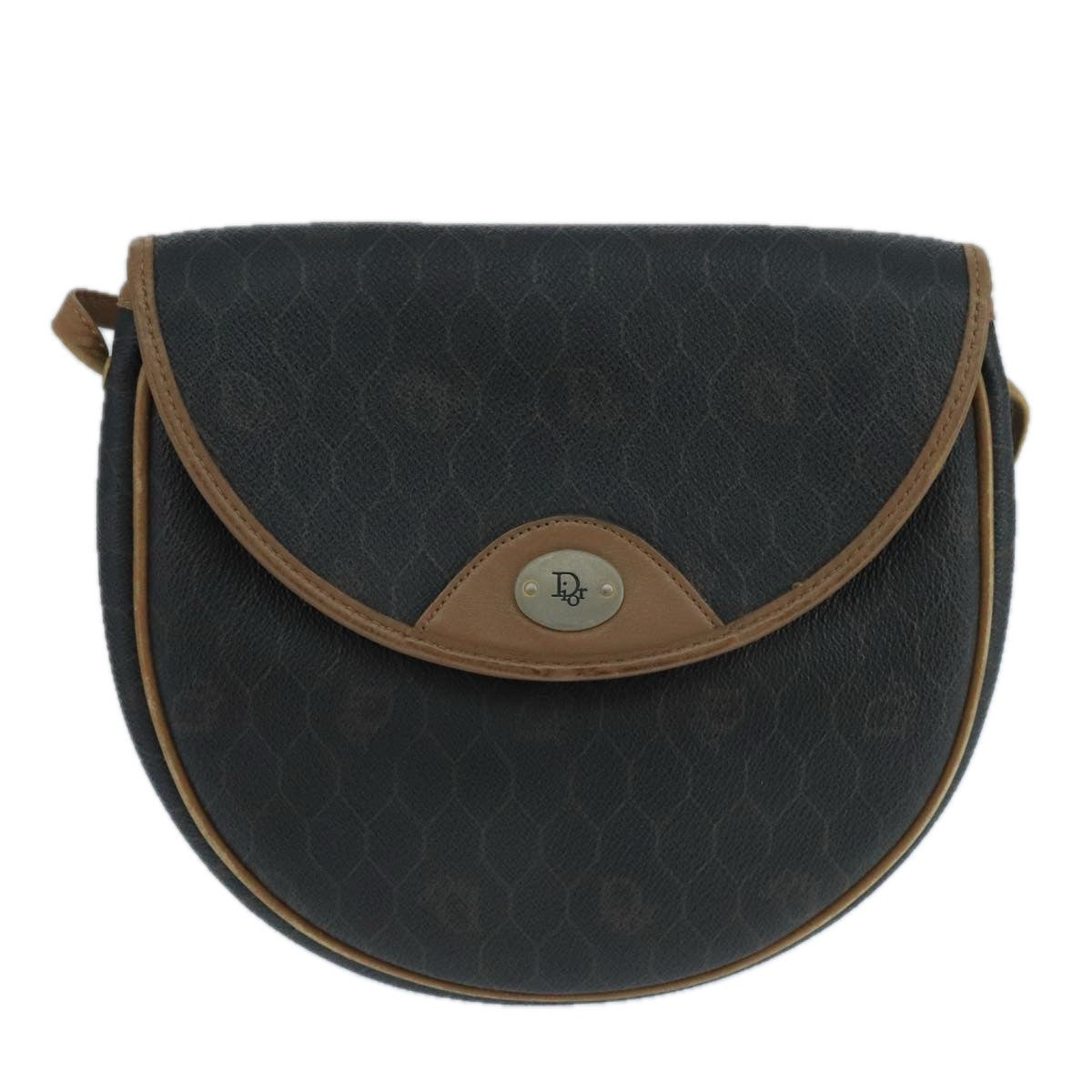 Christian Dior Vintage Honeycomb Flap Crossbody Bag Canvas and Leather, BLACK, CANVAS, Crossbody bag