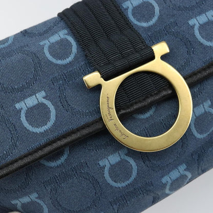 Salvatore Ferragamo Gancini Shoulder Bag Canvas, NAVY, CANVAS, Shoulder bag