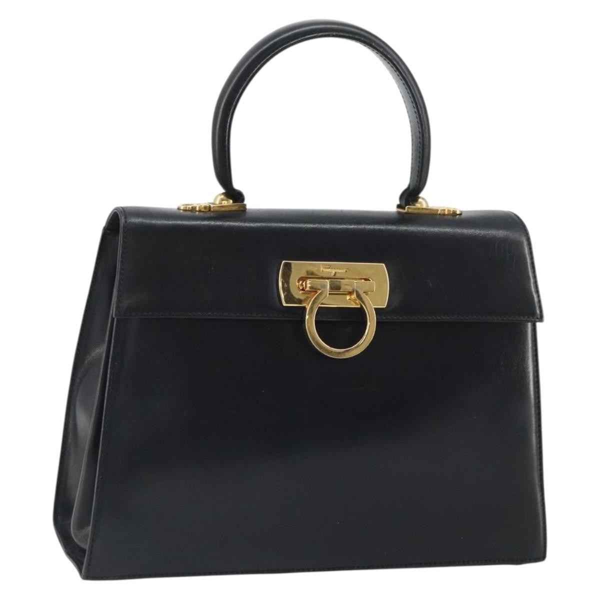 Salvatore Ferragamo Convertible Top Handle Bag Leather, BLACK, LEATHER, Handbag